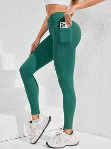Women's Solid Color Casual Fitness Leggings, Minimalist Style For Daily Wear