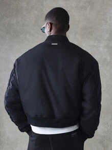 SUMWON Premium Lightweight Bomber Jacket With Utility Sleeve Pocket Classic Streetwear Outerwear Athletic Flight Jacket For Fall Winter Spring - Black - View 3