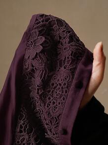 Anewsta Women's Lace Applique Collared Sheer Loose Blouse - Burgundy - View 7