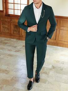 Manfinity Bizformal Conjunto de chaqueta y pantalón de vestir de unicolor de manga larga para hombre Manfinity Bizformal, regalo para el novio