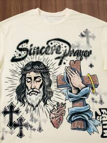 Camiseta casual de manga corta cuello redondo con estampado de letras y números para hombres - Multicolor - Ver 3