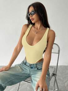 SHEIN Unity 女士深 V 领性感露背透明紧身衣 - 黃色 - 查看 5