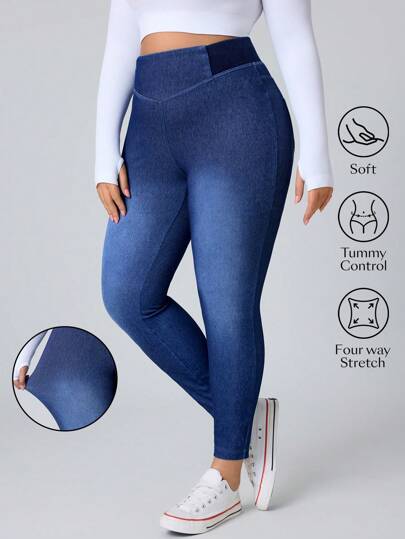 Flexra Plus Size Plain Color Block Casual Stretchy Knit Jeans Apple Bottom Jeans