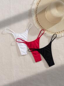 Swim Vcay Spring Break Summer Vacation Solid Color Sexy Thong Bikini Swimwear, Boho Festival - Multicolor - View 6