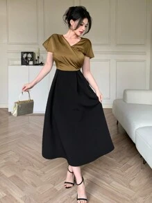 DAZY New Summer Boho Style High Waisted Elegant Patchwork Contrast Color Women Long Dress - Black - View 6