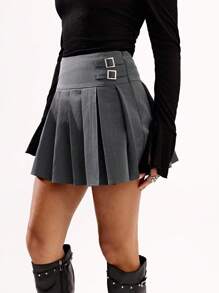 SHEIN BAE Women's Casual Versatile Solid Color Pleated A-Line Skirt