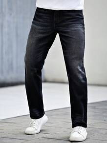 Manfinity Homme Men's Straight Leg Casual Jeans With Pockets, Versatile - Dark Wash - View 9