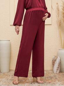 SHEIN Loose Comfortable Maternity Pants, Wine Red, Minimalist Style, Casual Everyday Wear - Burgundy - View 4