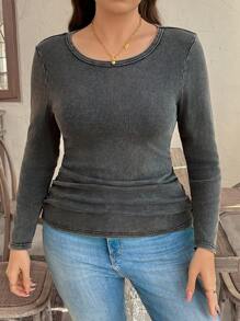 SHEIN LUNE Camiseta casual con diseño jaspeado para mujer, camiseta de moda simple para uso diario, verano, estilo bohemio, algodón "Old Money"