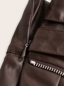 SHEIN ICON Low-Waist Double-Band Pleated Slit Midi Skirt, Minimalist Casual Everyday Wear - Coffee Brown - View 4