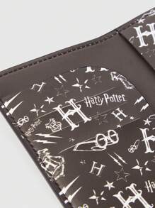 Harry Potter | ROMWE Fashionable Hogwarts Pattern Compact Souvenir Card Holder For Women Wallet Mini Wallet Purse Wallet Card Wallet - Khaki - View 5