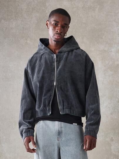【WONDER WONDER】[UNISEX] Solf Overfit Brush Corduroy Hoodie SUMWON Crop Fit Zip-Up Washed Corduroy Hoodie | SHEIN USA
