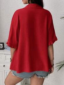 SHEIN Maternity Casual Solid Color Batwing Sleeve Blouse - Red - View 2