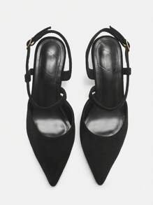 CUCCOO CURVES Plus Size Wide-Width Pointed Toe High Heel Pumps, Elegant Solid Black Strap Backstrap Sandals, Suitable For All Seasons Spring Shoes Spring Break Easter - Black - View 7