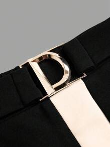 SHEIN Clasi Plus Size Elegant Contrast Color Splicing Slit Skirt, Office/Commute