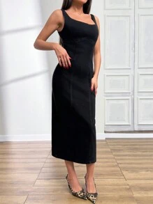 SHEIN Cottnline Sexy Slim Casual Dress, Minimalist Fashion For Daily Wear - Black - View 4