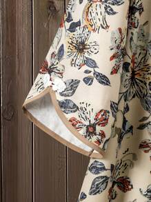 Lacomfia Casual Floral Print Long Sleeve Loose Fit Regular Size Blouse, Suitable For Spring/Summer, Plus Size