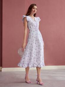 MOTF PREMIUM FLOWER PRINT RUFFLE HEM DRESS - Multicolor - View 5