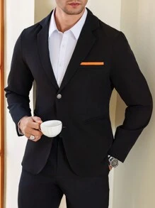 Manfinity Mode Blazer informal de manga larga con botones frontales de unicolor tejido por Manfinity