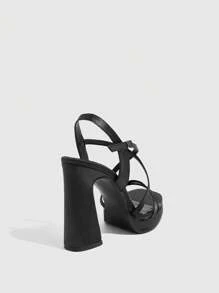 CUCCOO SZL Women's Solid Color Simple Chunky Heel Sandals, Casual Everyday Wear Spring Shoes Spring Break Easter Prom Heels - Black - View 6