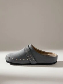 Solecia Women's Casual Flat Shoes With Adjustable Buckle Rivet Design - Grey - View 4