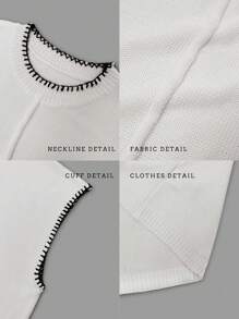 EMERY ROSE Women Color Block Neck & Cuff Crew Neck Knit Cardigan Vest - White - View 4