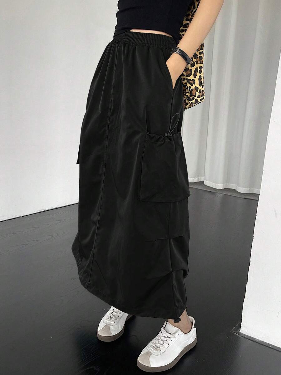 FRIFUL Casual Women's Drawstring Pocket Skirt, Cargo Style Style