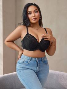 1 st Plus Size Comfortabele Sexy Contrasterende Kant Vrouwen Kant BH, Wire Cup Lingerie