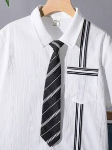 SHEIN Tween Boy School Tie Short Sleeve T-Shirt And Shorts Set