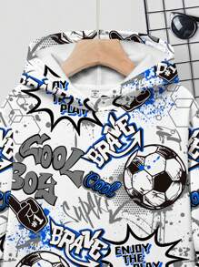 SHEIN Leap Crew 男童休闲宽松舒适嘻哈足球印花长袖卫衣，适合秋冬季穿着 - 彩色 - 查看 4