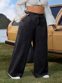 Breezaya Jeansy Baggy Plus Size, proste, swobodne i modne do noszenia na co dzień