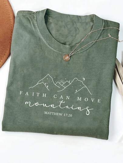 INAWLY Faith Can Move Mountains Short Sleeve T-Shirt, Comfort Colors®, Christian Gift, Faith T-Shirt, Jesus T-Shirt, Bible Verse T-Shirt, Minimalist Christian T-Shirt