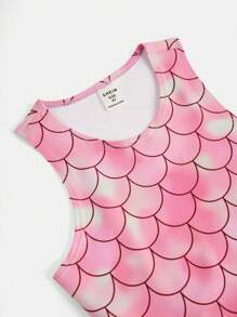 SHEIN 年轻女孩运动服荷叶边舞蹈元素针织紧身连衣裙、芭蕾、拉丁、爵士舞连衣裙 - 紫色 - 查看 3