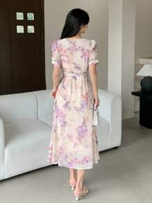 DAZY Women Ditsy Floral Chiffon Midi Dress, Spring/Summer Sundress Vacation Outfits Women Easter - Pink - View 5