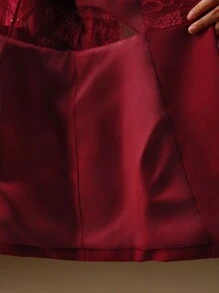 Anewsta Women's Lace Patchwork Hollow Out Blazer - Burgundy - View 8