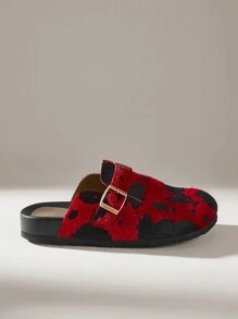 Solecia Mocasines planos casuales de mujer con diseño de hebilla y estampado de vaca