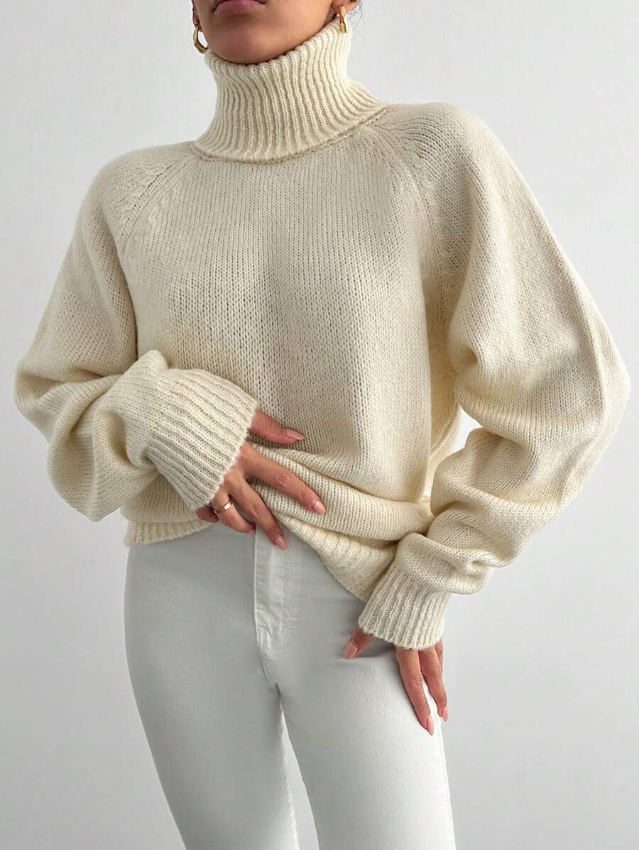 RueChic Turtleneck Raglan Sleeve Sweater - Apricot - View 1