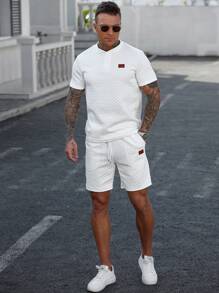 Manfinity CasualCool Men's Solid Color T-Shirt & Shorts Set, Casual Minimalist Everyday Wear White Outfits For Men Men White Outfit Men 2 Pieces Outfit Men Two Pieces Casual - White - View 6