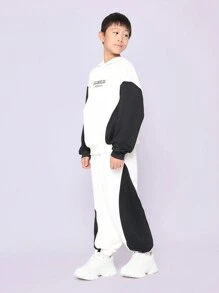 SUMWON Youth Sports Wear Los Angeles California Sweatsuit Set Boys Winter Athletic Drawstring Hoodie Set Track Suit Active Two-Piece Outfit - Black and White - View 8