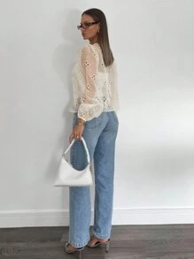SHEIN Essnce Blouse minimaliste décontractée pour femmes, pour un port quotidien - Nude - Voir 5