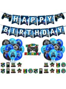 Gaming Theme Party Decoration Set With Game Controller Banner, Balloons, Cake Toppers, Home Decorations For Birthday Party Valentine's Day, Valentines Wedding, Birthday