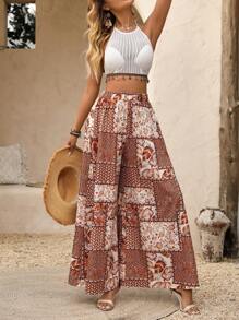Breezaya Women's Vacation Style Braided Vest Tassel Patchwork Top And Wide Leg Pants Bohemian Loose Outfit Set - Yellow - View 4