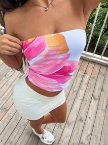 INAWLY Dames bloemenprint ruches bandeau-hemdje