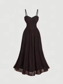 SHEIN MOD Plus Size Heart Flocked Romantic Valentine's Day Dress, Black Daily Date Dress