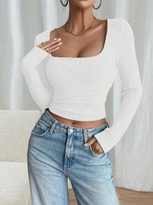 Chiquease Women's Plain Solid Color Long Sleeve Top, Casual Everyday Wear
