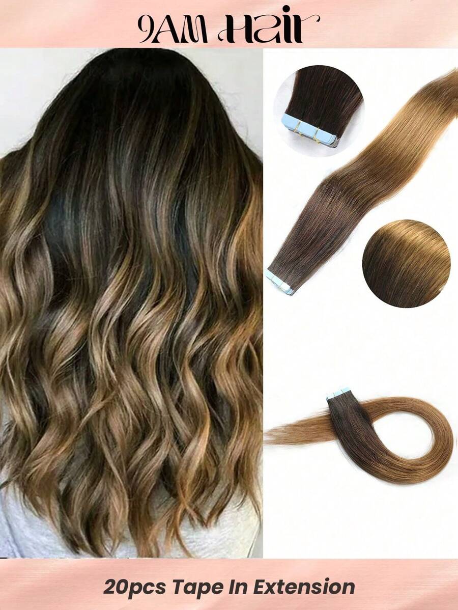 高品质 20 件直发胶带，100% 真人发质，适用于沙龙，丝滑无缝隐形，深棕色至巧克力棕色，适合稀疏头发女性，自然外观，挑染胶带，接发胶带