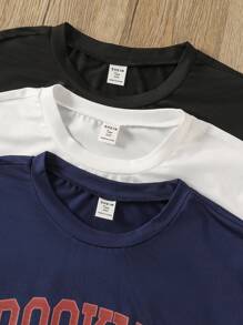 SHEIN 3 Pcs Multi-Color Urban Graphic Printed Casual Sports T-Shirts For Teenage Boys - Multicolor - View 5