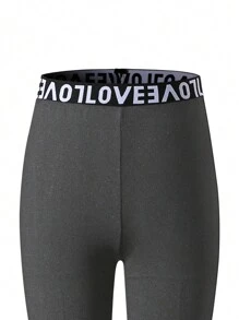 3pcs Girls' Elasticized English Text Simple Plain Long Leggings Set - Multicolor - View 5