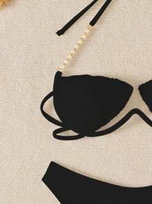 Swim SXY Women's Sexy Pearl Cutout Hardcup Support Bikini Set Summer - Black - View 6