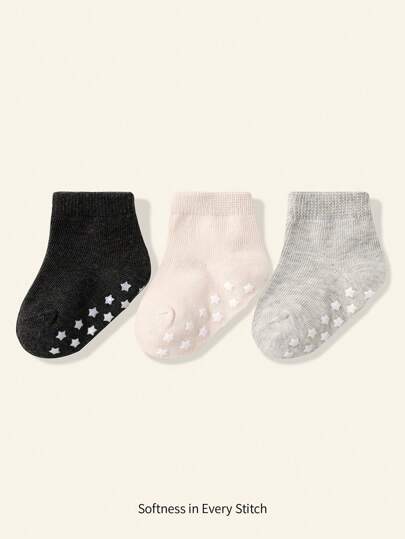 Cozy Pixies 3 Pairs Baby Boy Star Design Anti-Slip Grip Socks, Mid-Calf